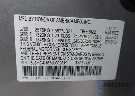 2018 Acura Mdx Advance Package z USA, uszkodzony, nr VIN 5J8YD4H83JL002819